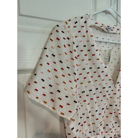 NEW Madewell Wrap Top Short Sleeve White Print Tie Waist Blouse - Picture 6 of 8